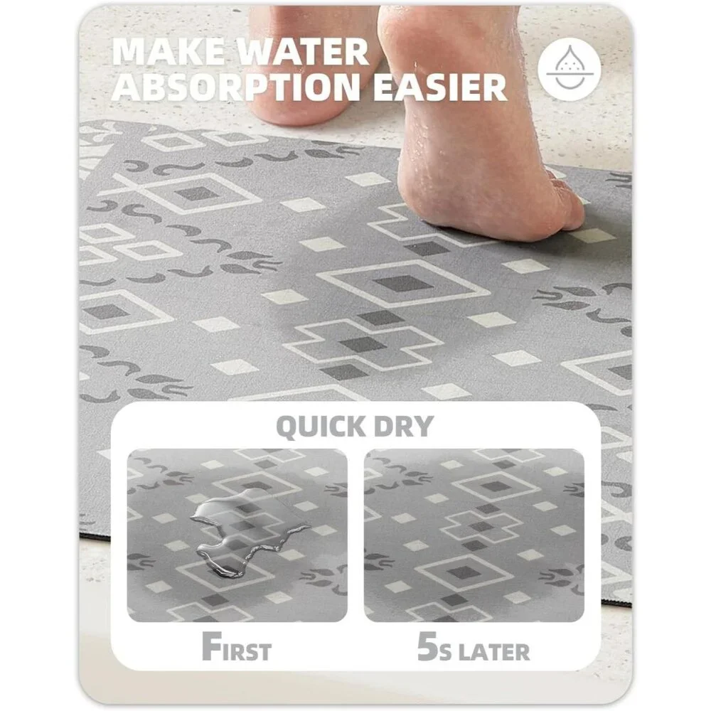 Boho Thin Bath Mat with Super Absorbent Layer Non-Slip Backing Quick Dry